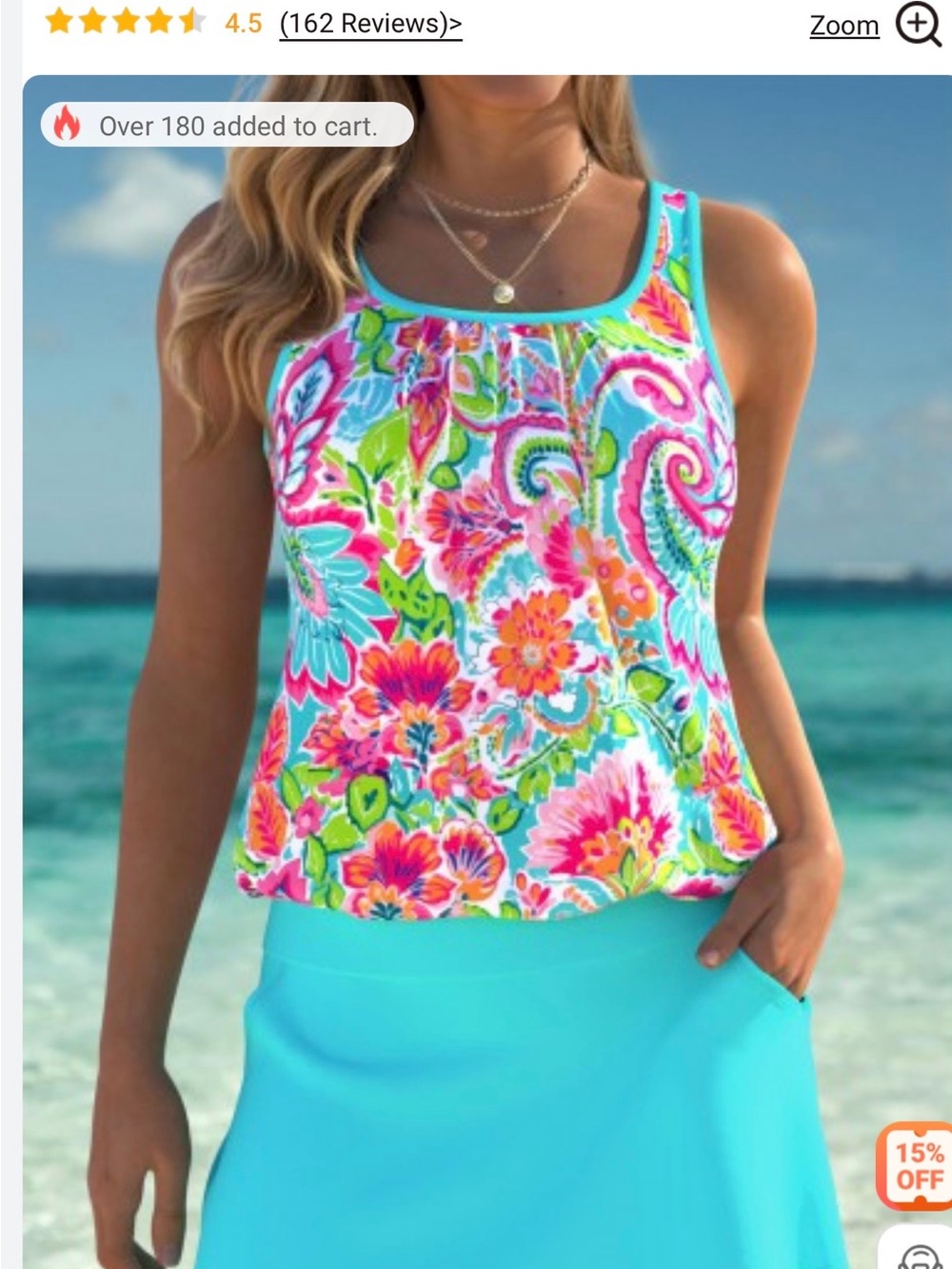 NEW Modlily Tankini, Size M, Cyan
